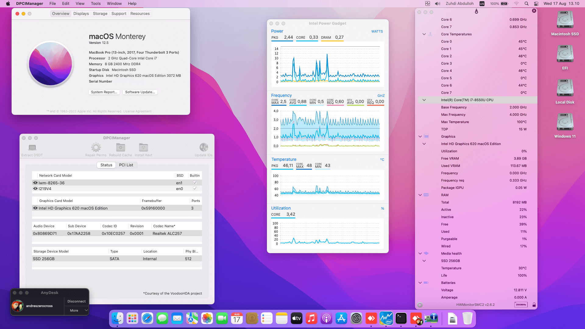Success Hackintosh macOS Monterey 12.5 Build 21G72 in Lenovo Thinkpad T480S